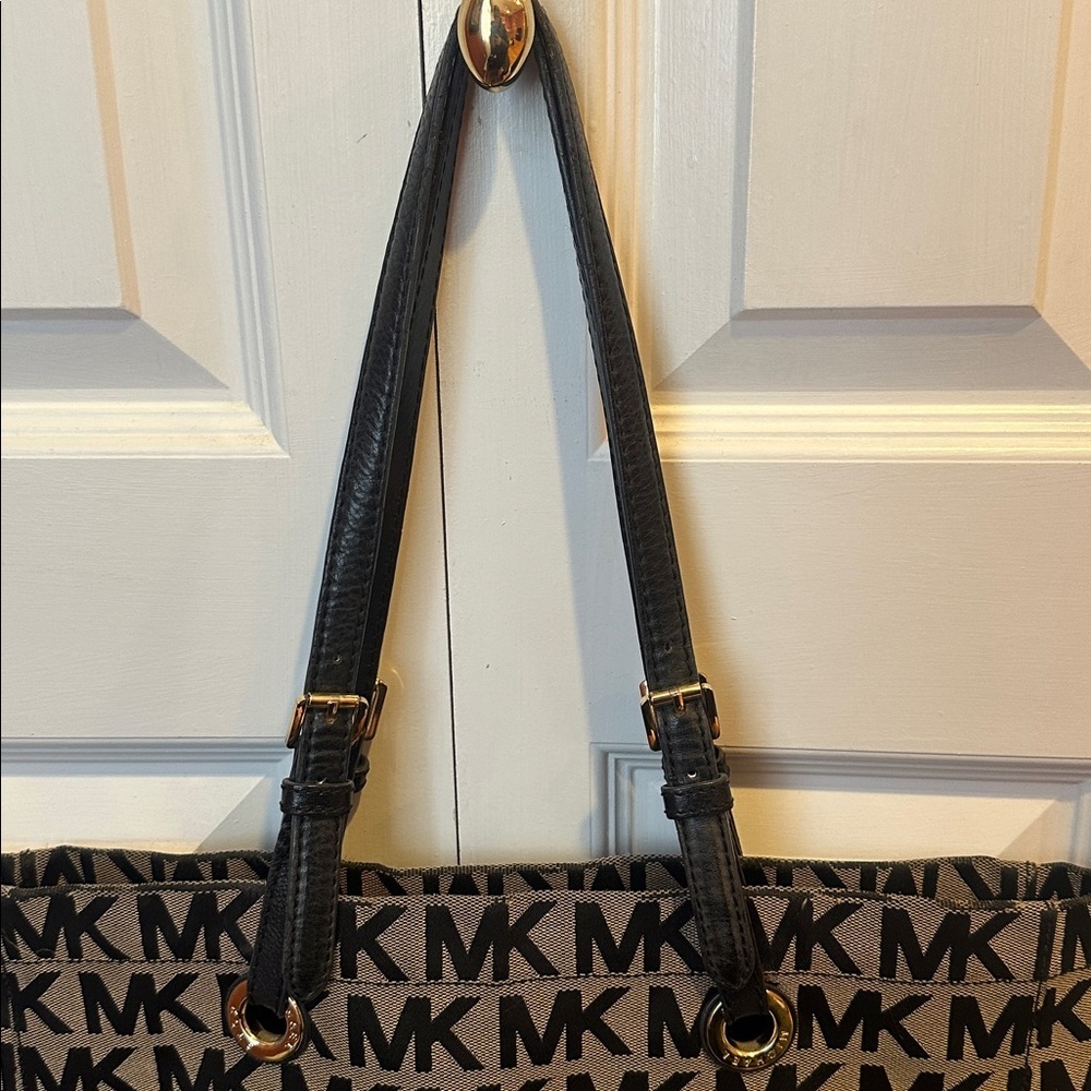 Michael Kors Tan and Black MK Logo Tote - Picture 5 of 6